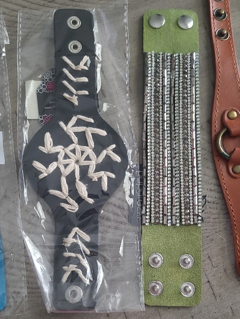 Snap Bracelets, NEVER WORN, Costume Jewelry, Rhinestones, an Faux Leather